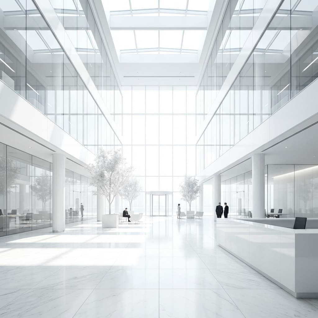 Modern Secure Office Atrium against White Background
